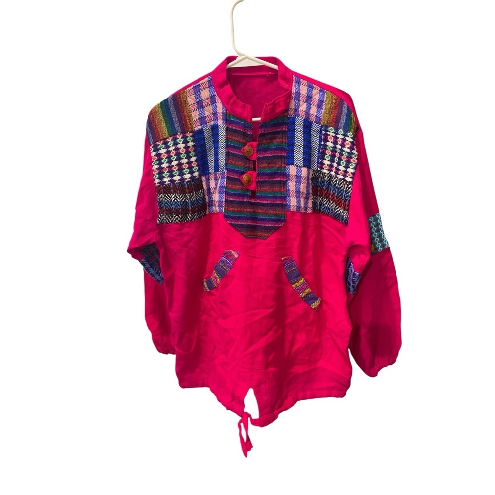Vtg Homemade Mexican Poncho Sweater Vibrant Color… - image 2